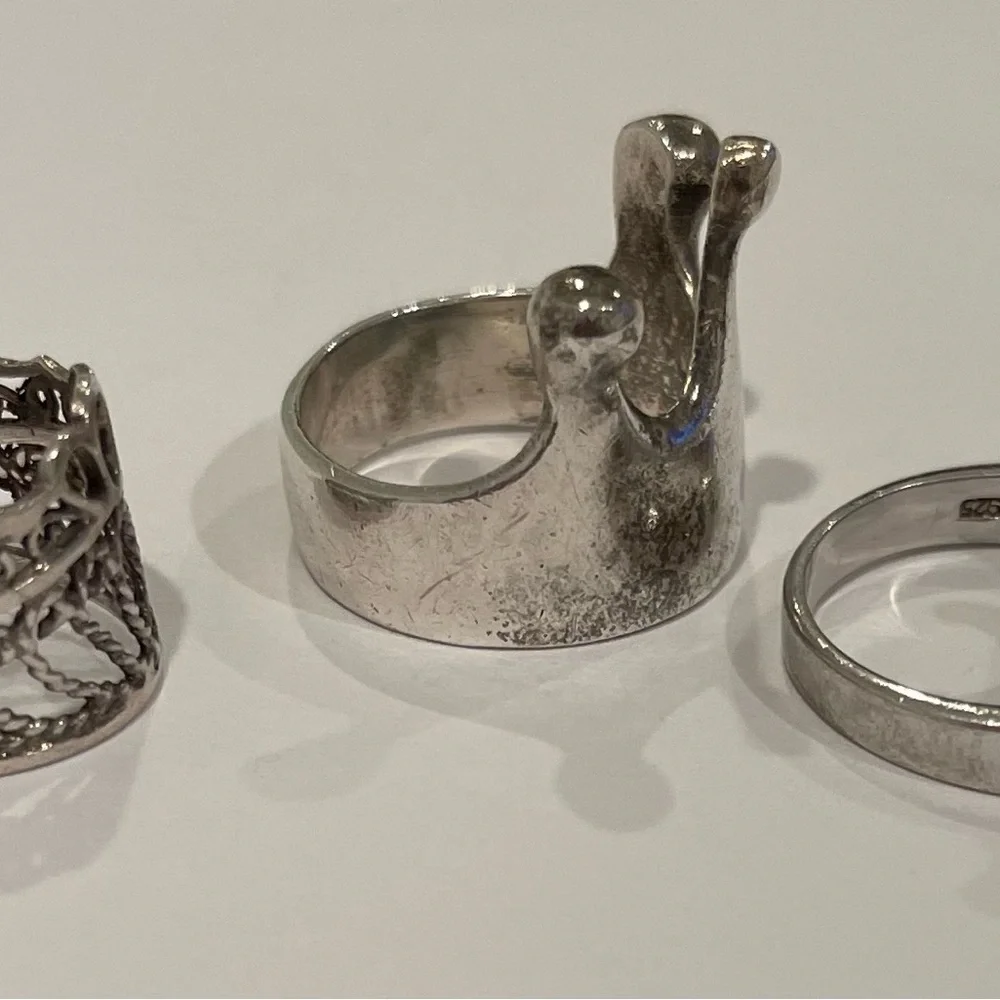 3 Pc Lot Sterling Silver Crown Tiara Rings As-Is - Picture 2 of 9